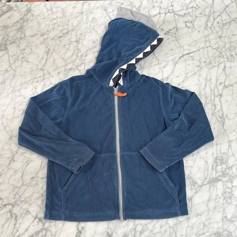 Hanna Andersson Terry Cloth Shark Hoodie Zip Up Sweatshirt Sz 140 or 10Y
